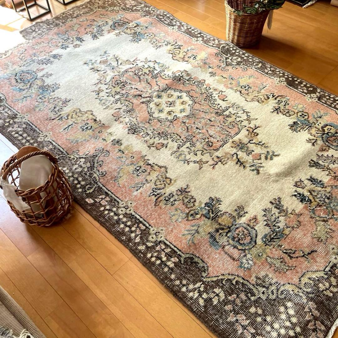 118×207 フローラルメダリオン スモーキーピンク トルコヴィンテージ