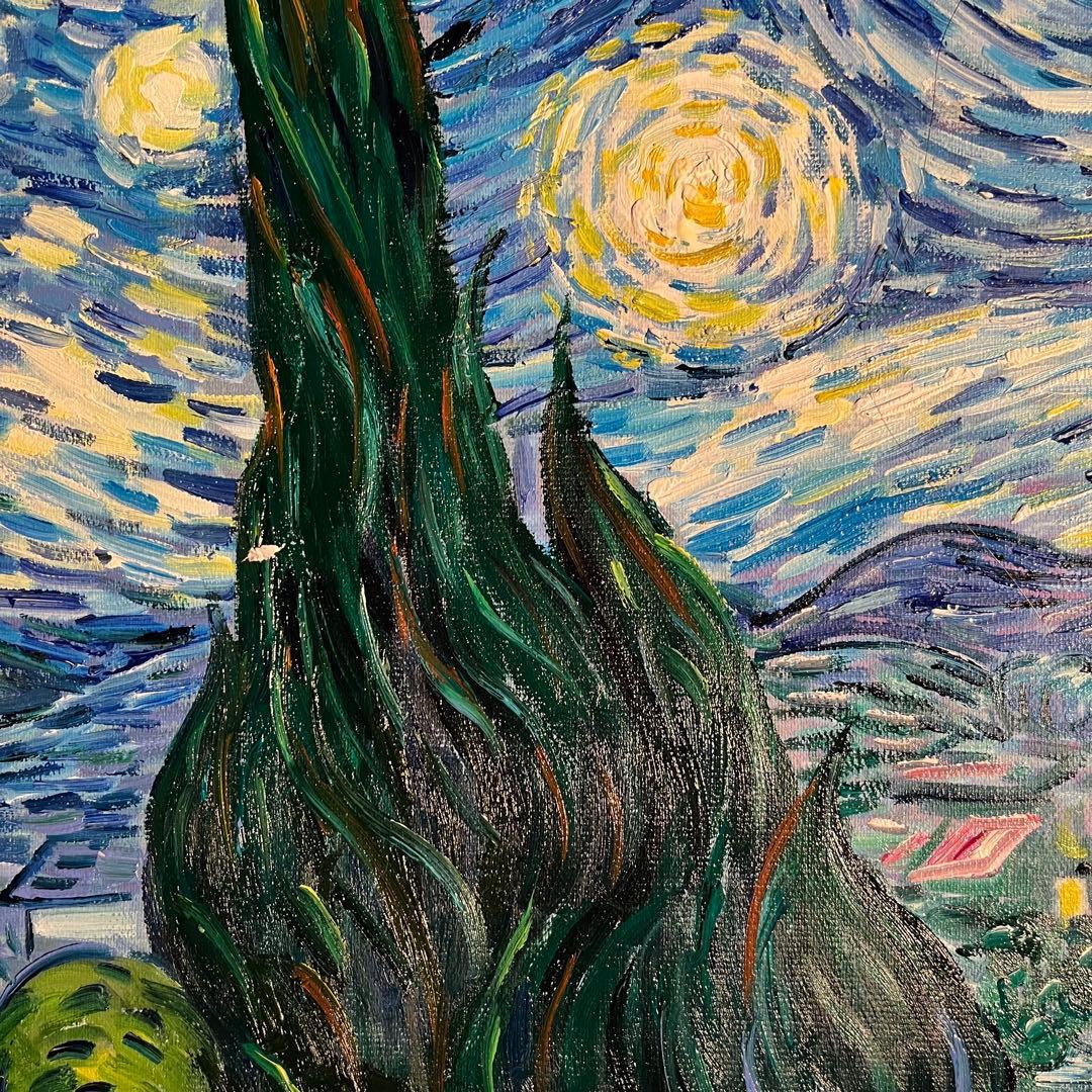 ☆秀作☆手書き油絵 ゴッホ 星月夜 額付 絵画 インテリア 油彩画
