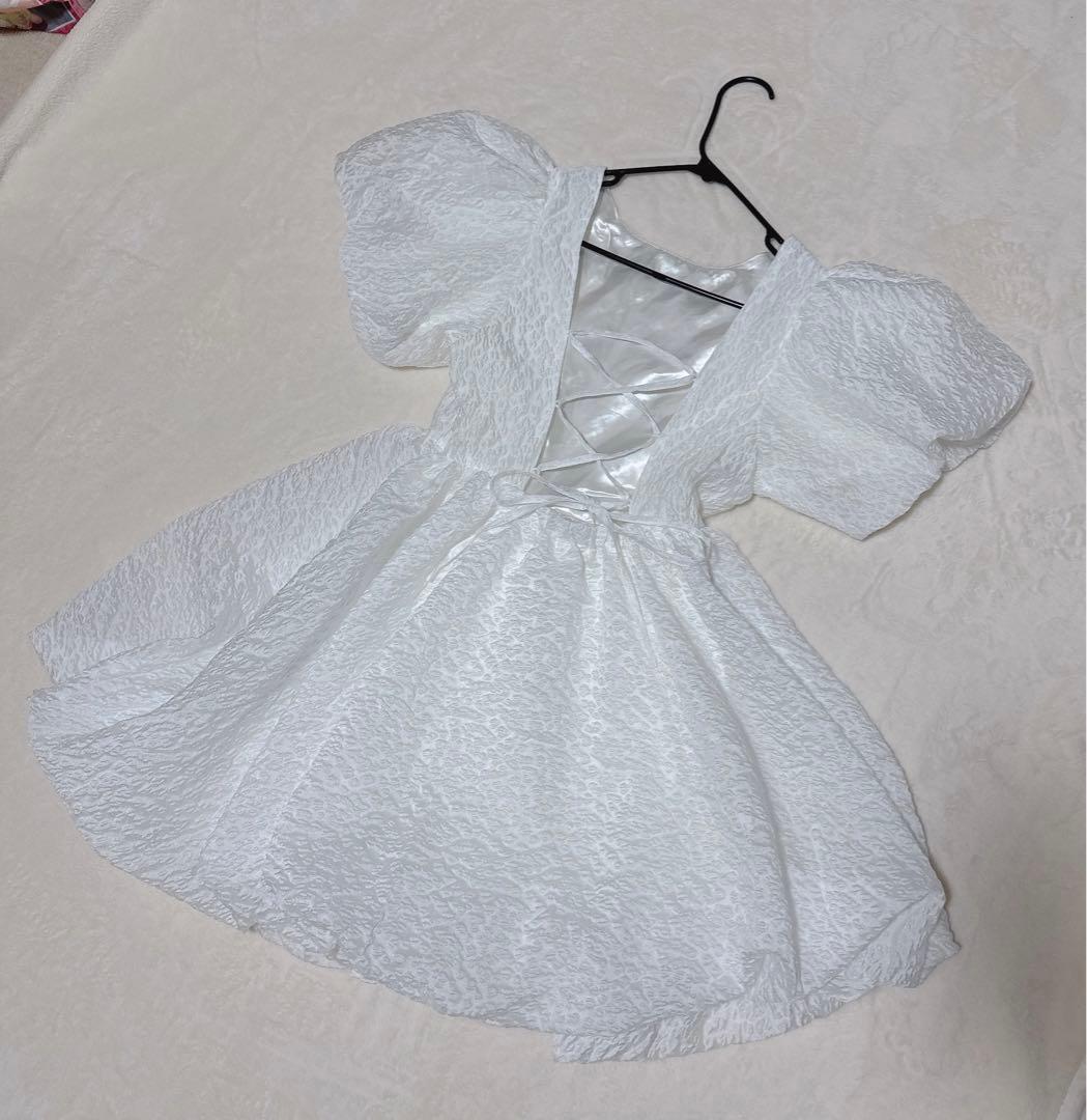 トリートユアセルフ バルーンフラワージャガードワンピース ホワイト