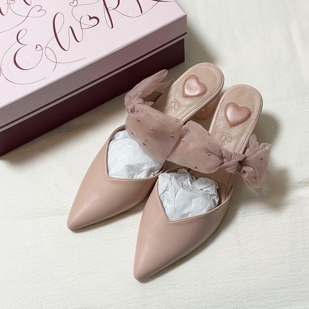 HEART collection】シアーリボンミュールパンプス 箱あり - 靴低 価格 通販