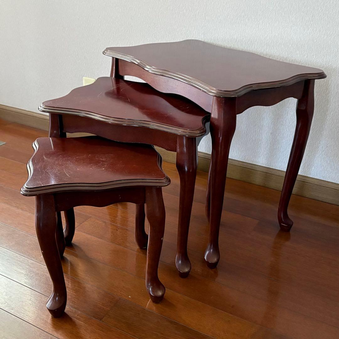 木製　ネストテーブル　入れ子　アンティーク　3個セット　まとめ売り アンティーク ネストテーブル 2台入れ子机 木製無垢 ヴィンテージ 家具