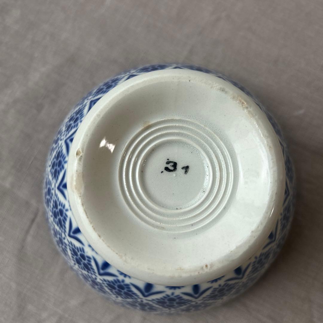 希少】モロッコ柄 レース柄 青色カフェオレボウル フランス