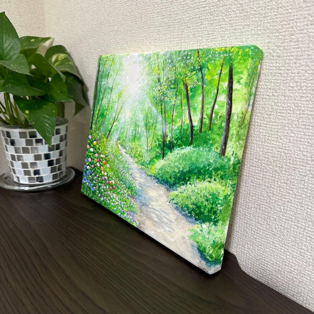 絵画 原画 風景画 肉筆 キャンバス F3 『涼〜夏の木漏れ日の散歩道