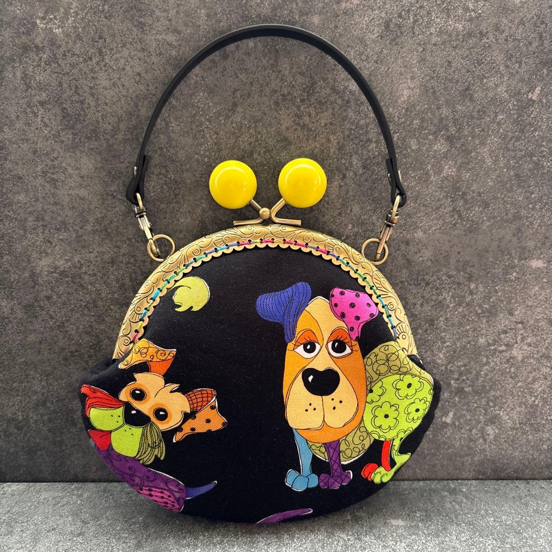 ロラライハリスHappyDogs（ブラック） がま口ミニミニバッグ