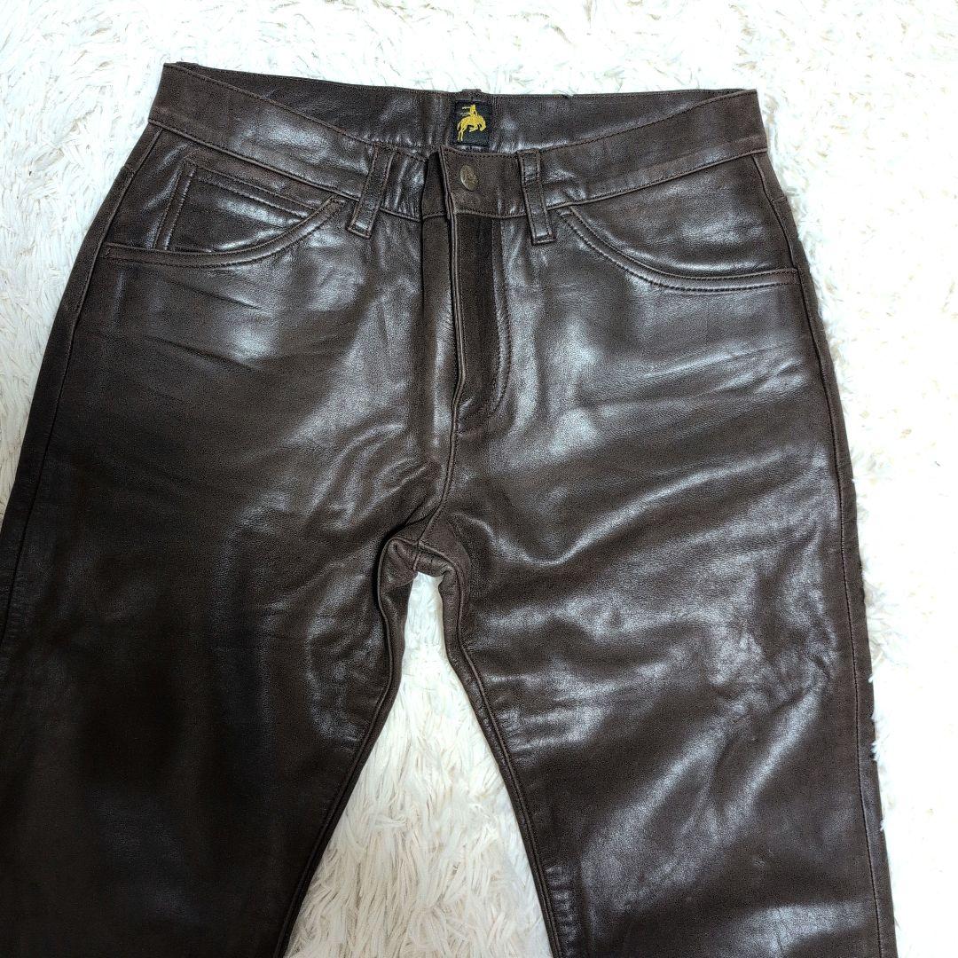 Lee レザーパンツ 牛革 L✕32 茶 - メルカリ