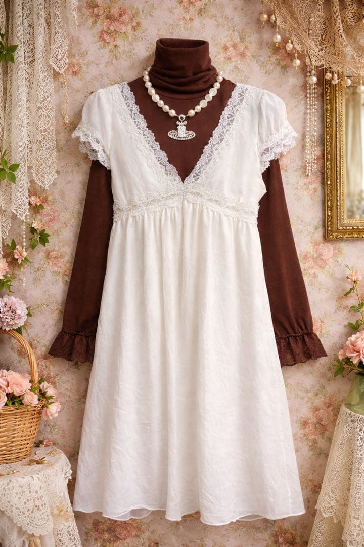 白ワンピース 森ガール 姫カジ y2k 古着ガーリー フェアリーグランジ