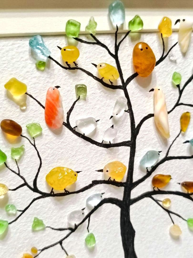 木と鳥㊷】シーグラスアート✴天然シーグラス✴北欧風 癒し シンプル