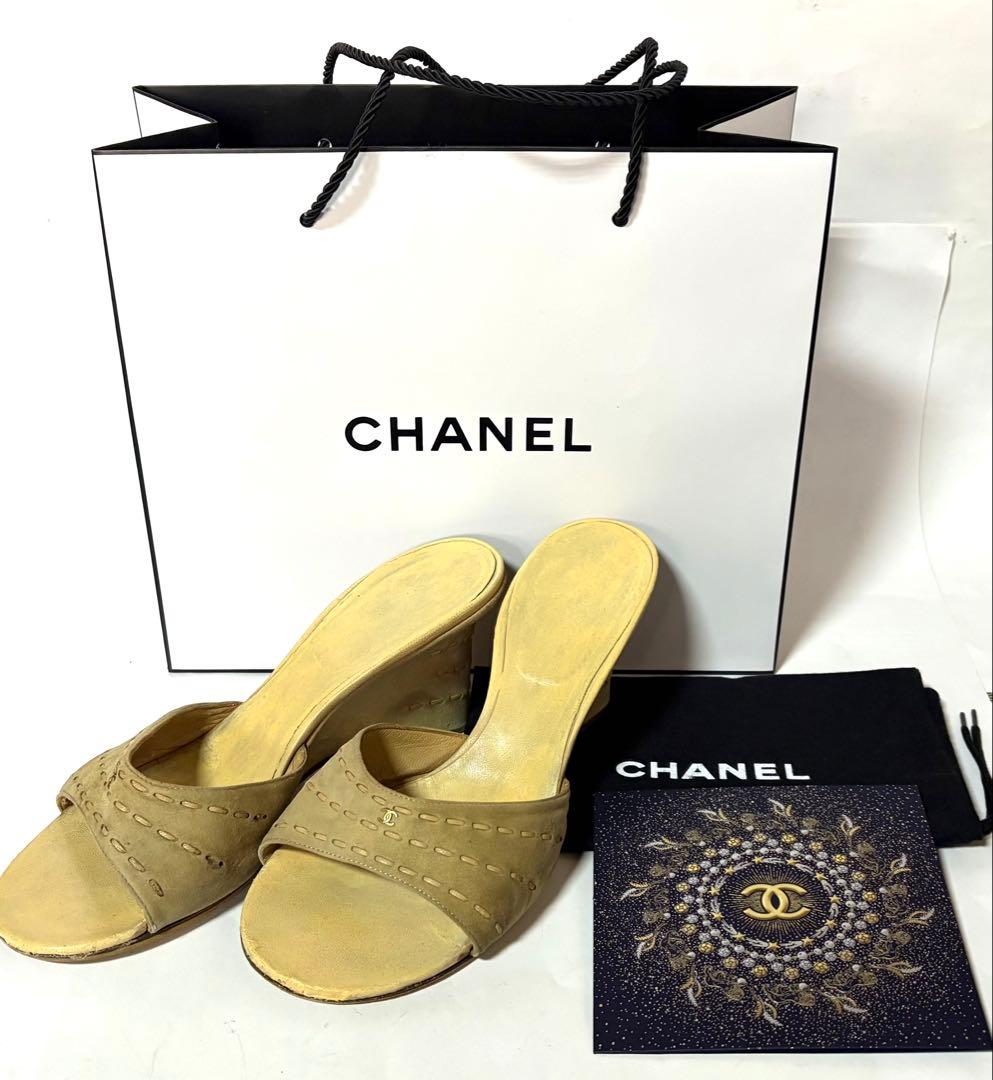 CHANELシャネル☆ベージュ ミュールサンダル &ショッパー・保存袋・カード