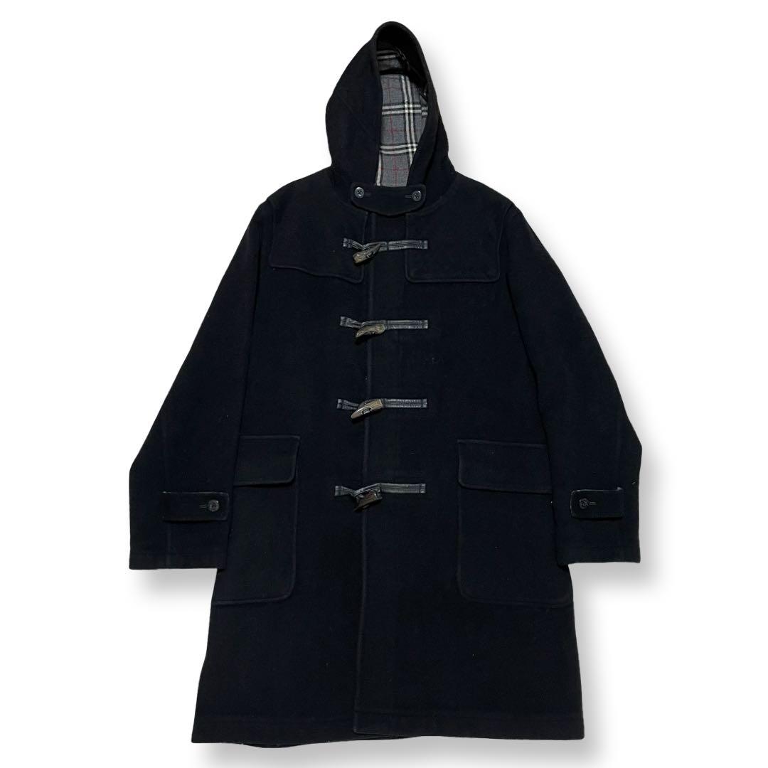 バーバリー　ブラックレーベル　ダッフルコート　チェック　黒　グレー　メンズ　M 入手困難 バーバリーブラックレーベル シャドーチェックダッフルコート