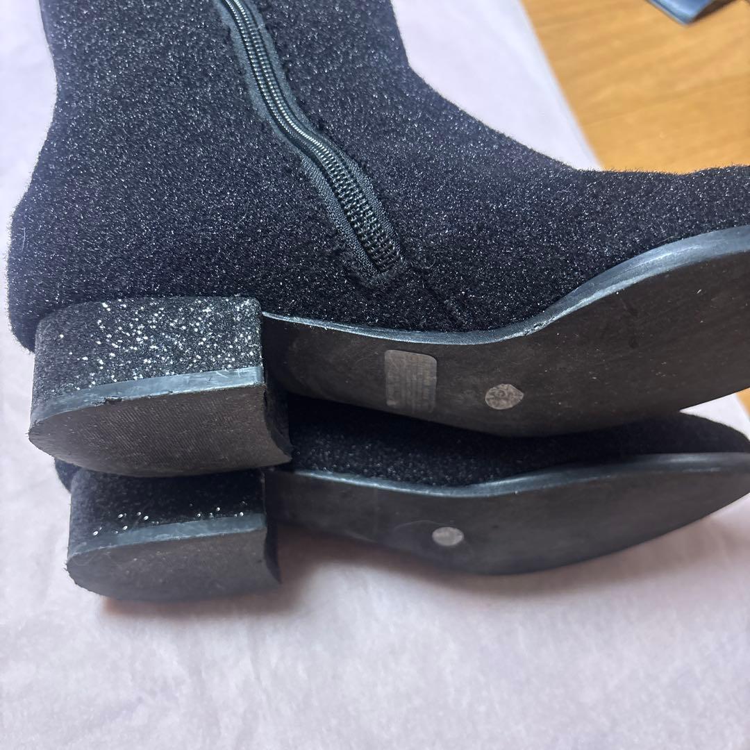 アンテプリマのお花のキラキラビジュー付き黒ロングブーツ23.5美品