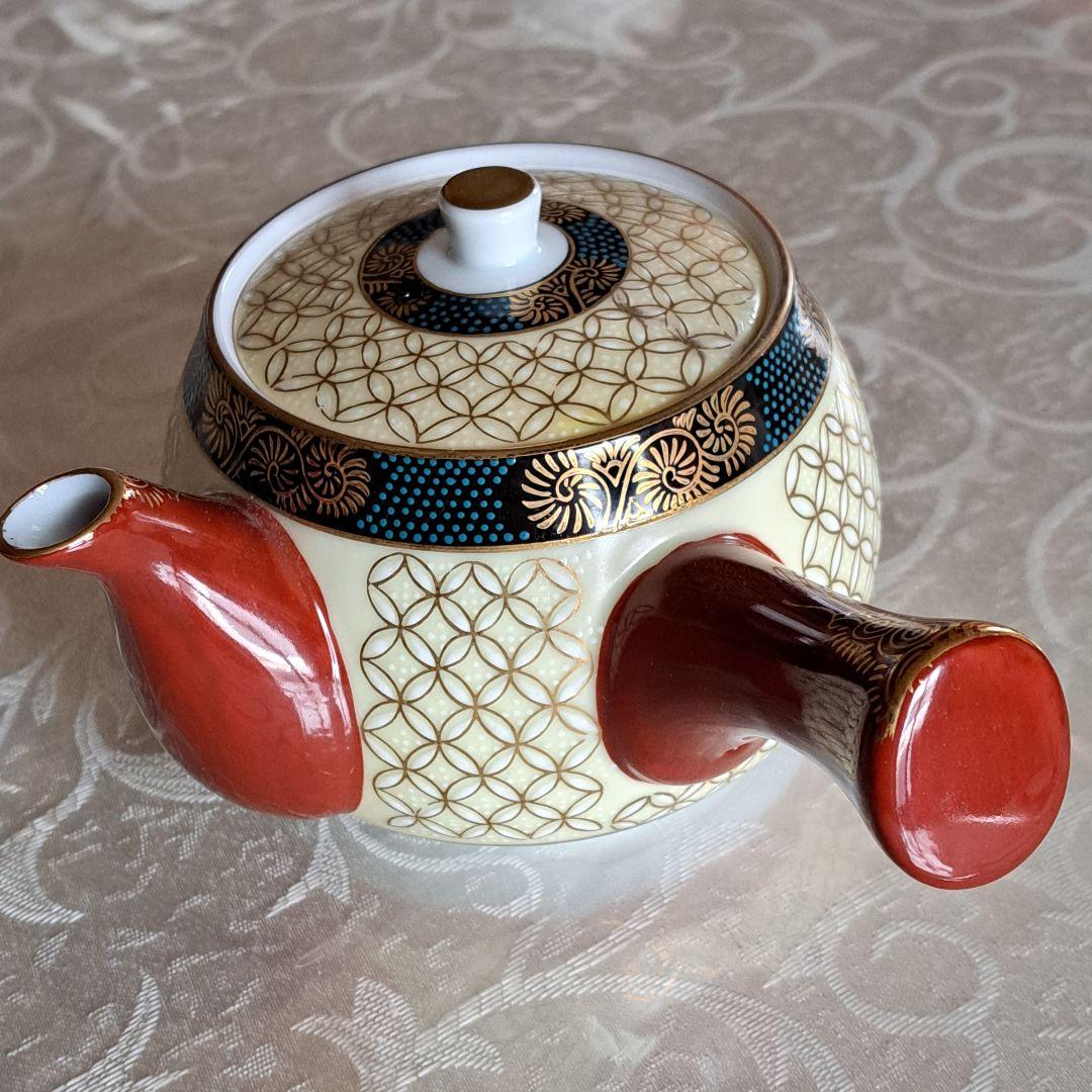 九谷焼 銘窯 【九谷清峰】茶器揃 急須＆蓋付湯呑み 金彩 色絵 金七宝