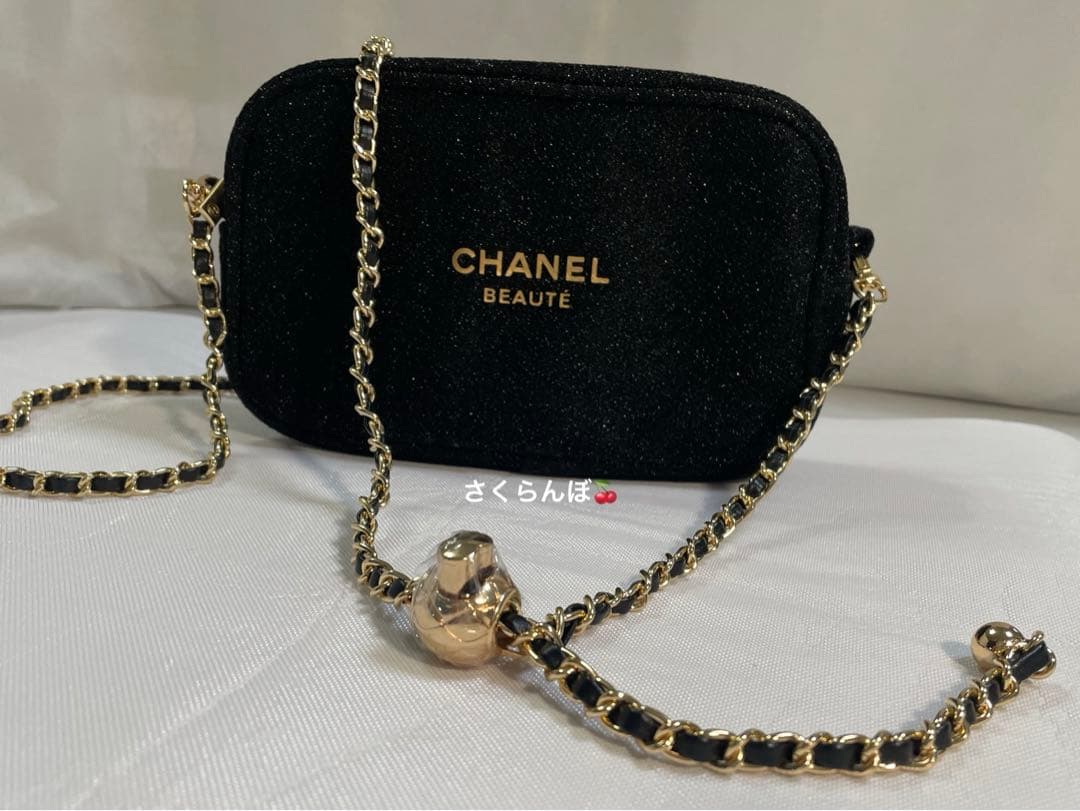 シャネル ノベルティ 化粧ポーチ ショルダーバッグ ブラック ロゴ