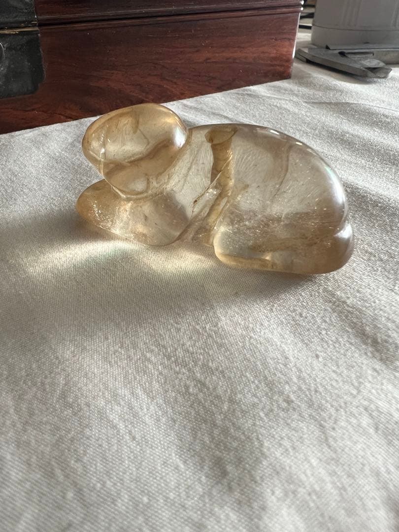 水晶　置物 人物？ 天然水晶(辰)龍彫刻（全高265mm・専用木製台座・専用ケース付属