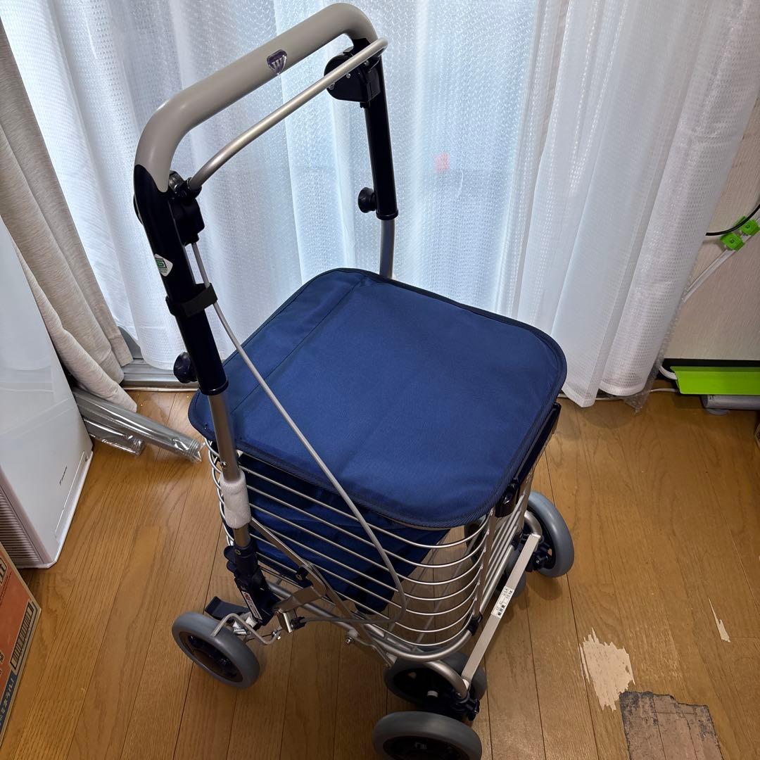 シルバーカー 折りたたみ式 ネイビー　スワレル バッグ付アルミワイヤーカート スワレル ユーバ産業 折りたたみ