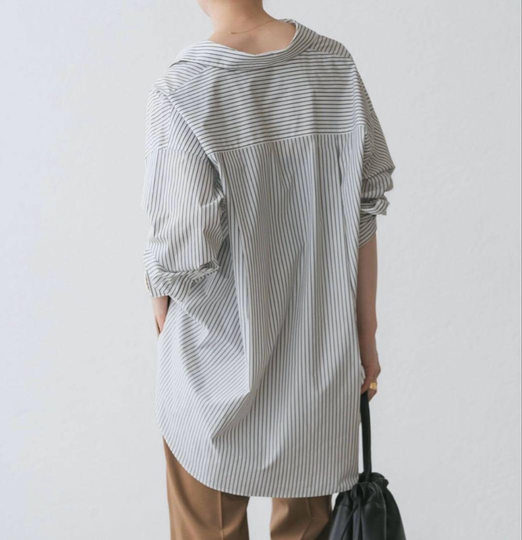 美品【Noble 】イージーケアコットンスキッパーシャツ（ストライプ