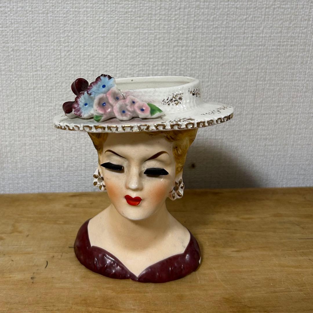 60sヴィンテージ レディヘッドベース陶器花瓶LEE WARDS日本製