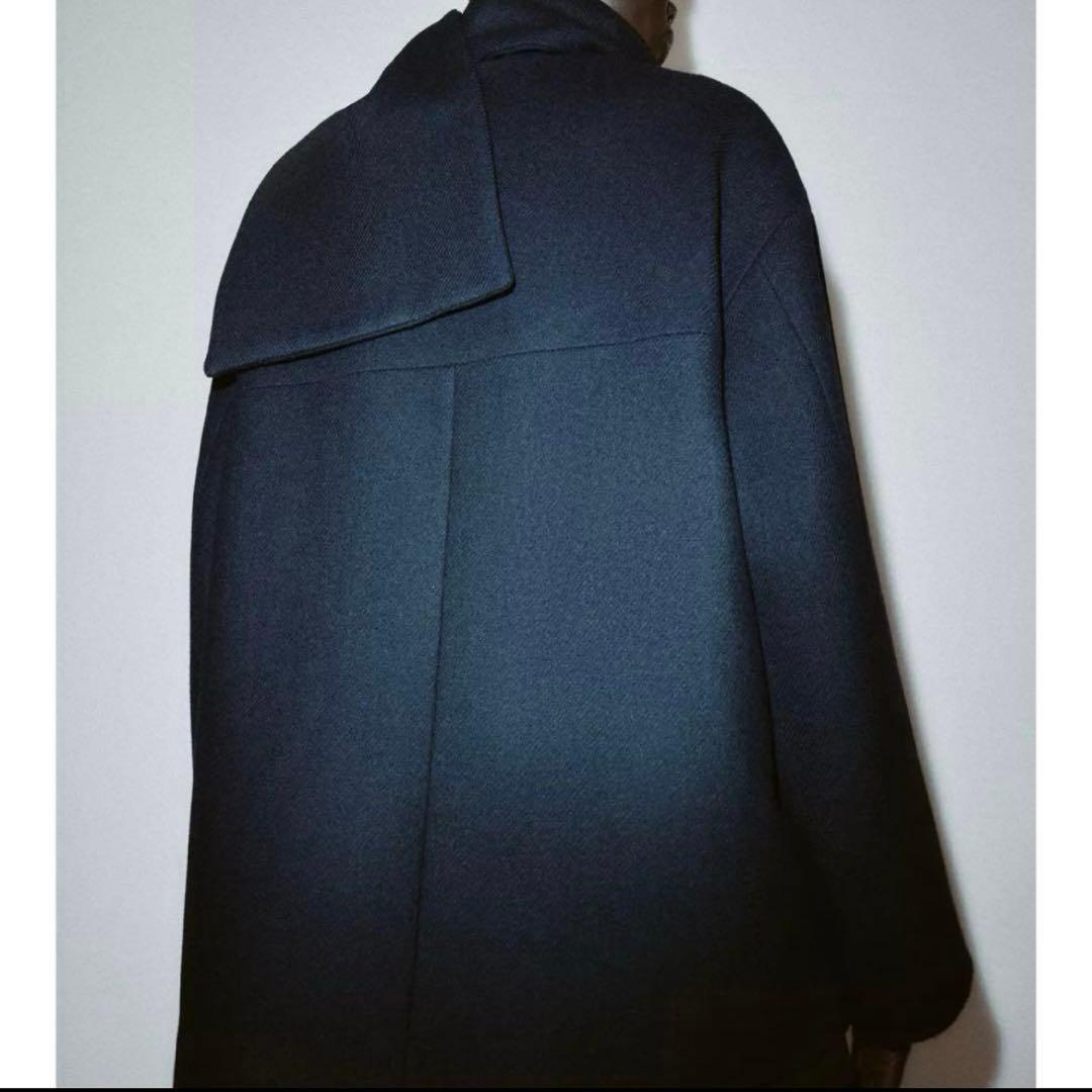 ZARA ウールショートスカーフコート ネイビー - メルカリ