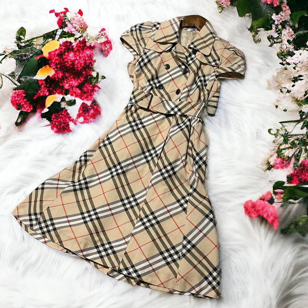 美品☆バーバリー ブルーレーベル ワンピース ダブル ベルト ノバ