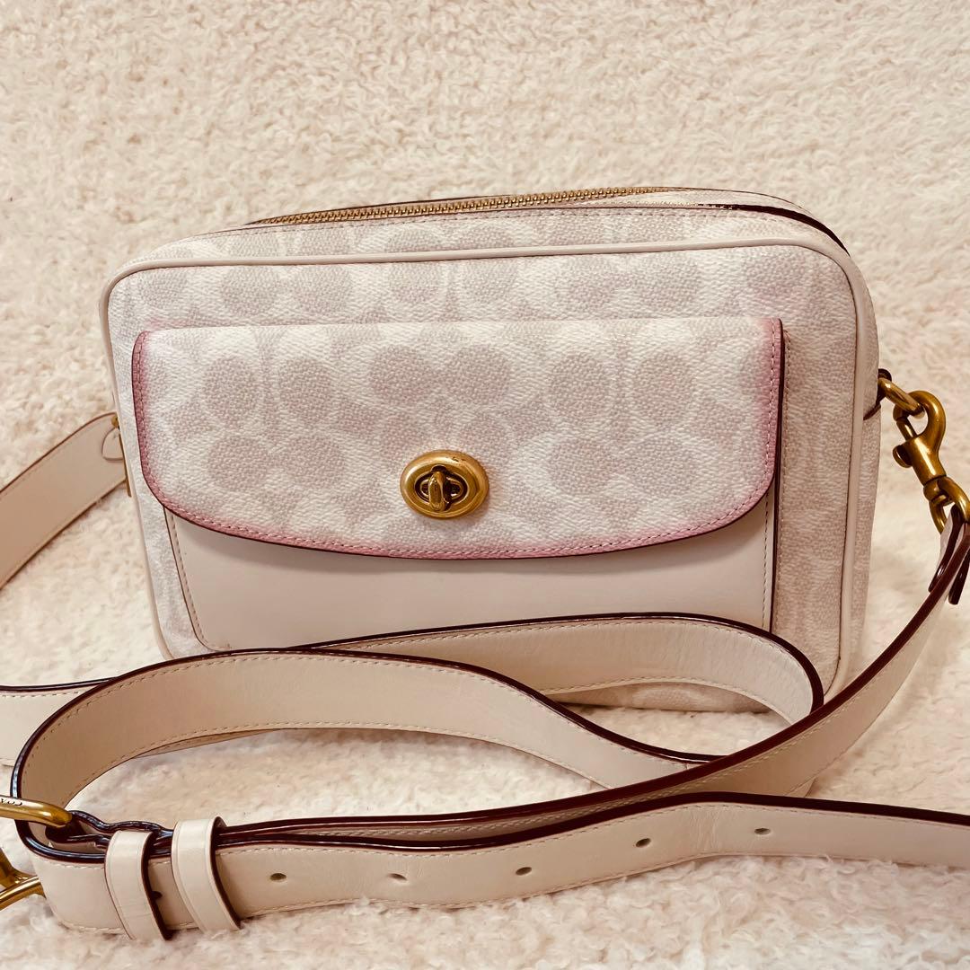 coach ショルダーバッグ カメラバッグ シグネチャー 白 斜め掛け