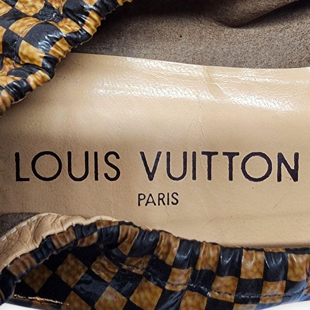 ルイヴィトン ダミエ 本革 パテントレザー リボン バレエシューズ 23.5cm