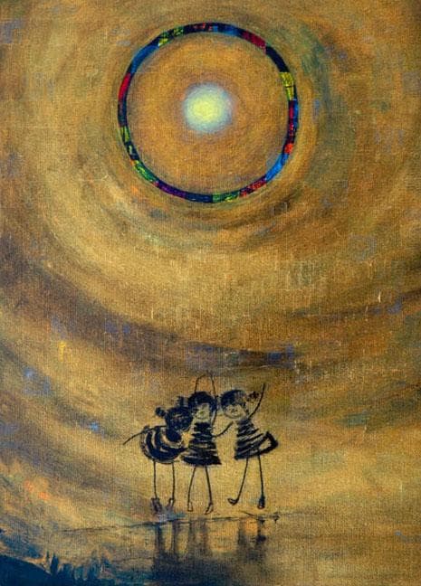 油絵 菅家令子 絵 絵画インテリア額付(青緑＋金色の枠) F4-081014