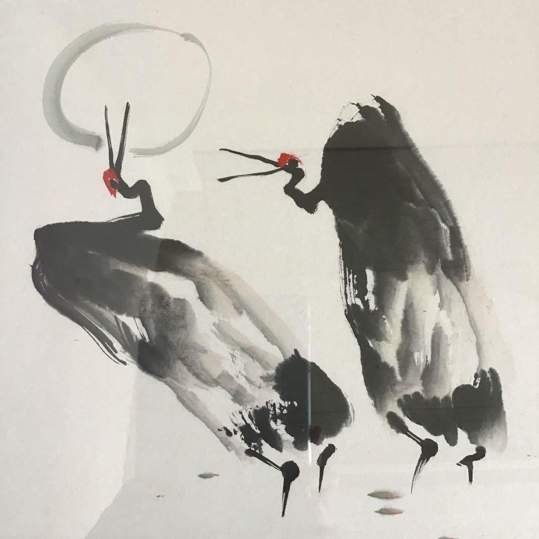 絵画 水墨画 「夫婦鶴」の図 殷湖作 配送用自作箱 S1057SG - メルカリ