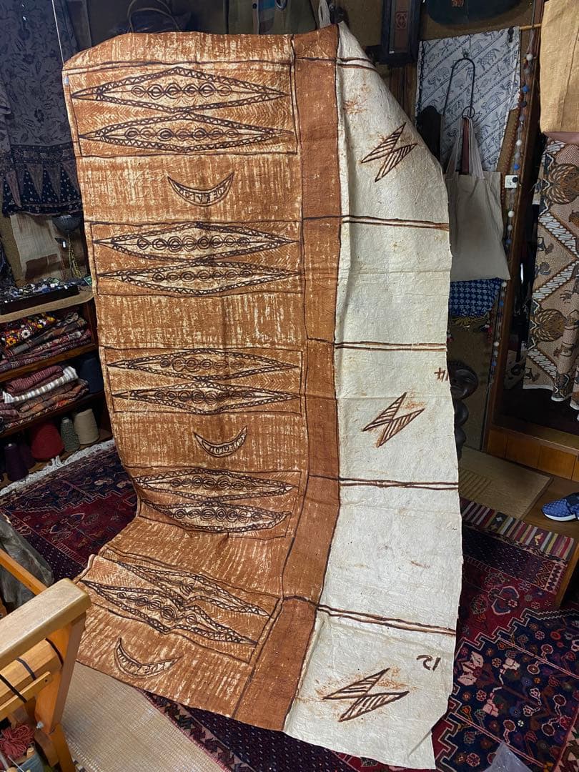 【 TAPA タパ 南太平洋、アフリカ等による樹皮布 タペストリー 】 Congo Mbuti Tapa cloth ムブティ族タパクロス（ec-95） | eats & crafts