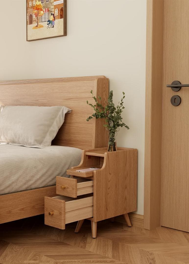 マンゴーウッド製 ナイトテーブル 3段引き出し ナチュラルウッドの通販