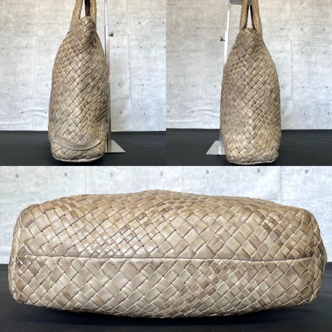 FALORNI】イントレチャート ラムレザー ベージュ A4 トートバッグ