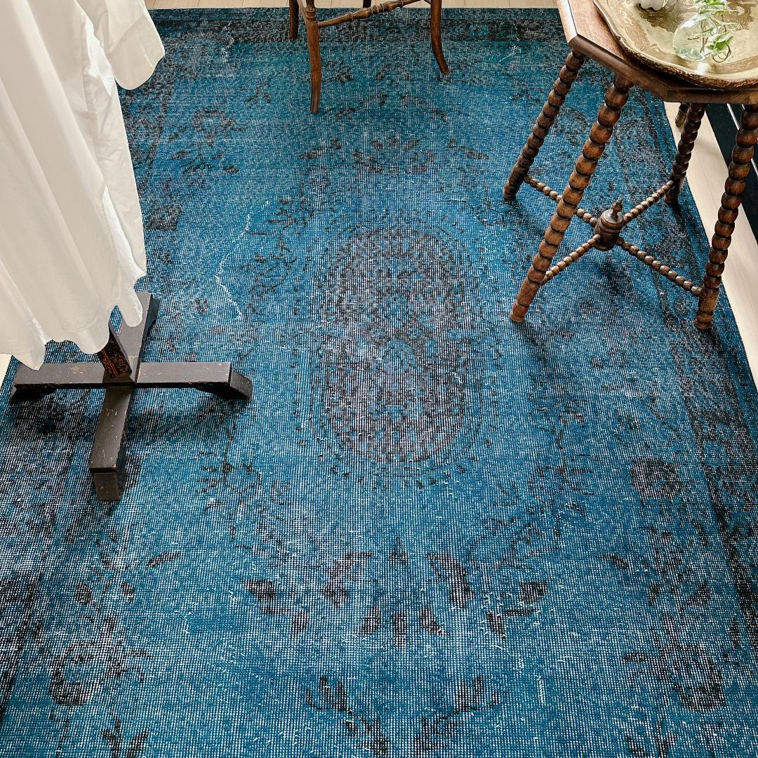 トルコ ヴィンテージラグ A136 超大判 レア ダークネイビー オーバー