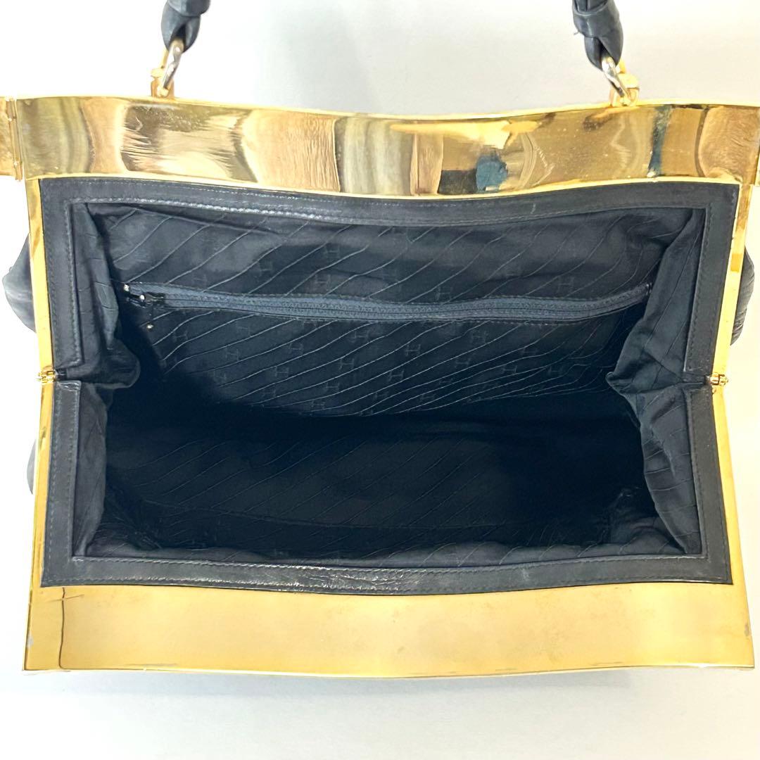 濱野皮革工藝 サンピエトロ 本革 天然石 がま口 ハンドバッグ ハマノ