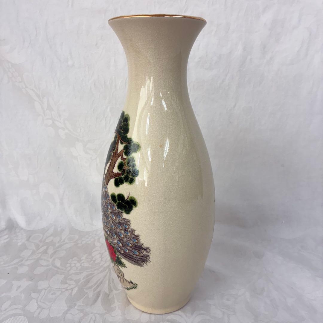 九谷焼】明陶窯 花瓶 陶器 孔雀 金彩花鳥 ヴィンテージ 花器 壺 引出物