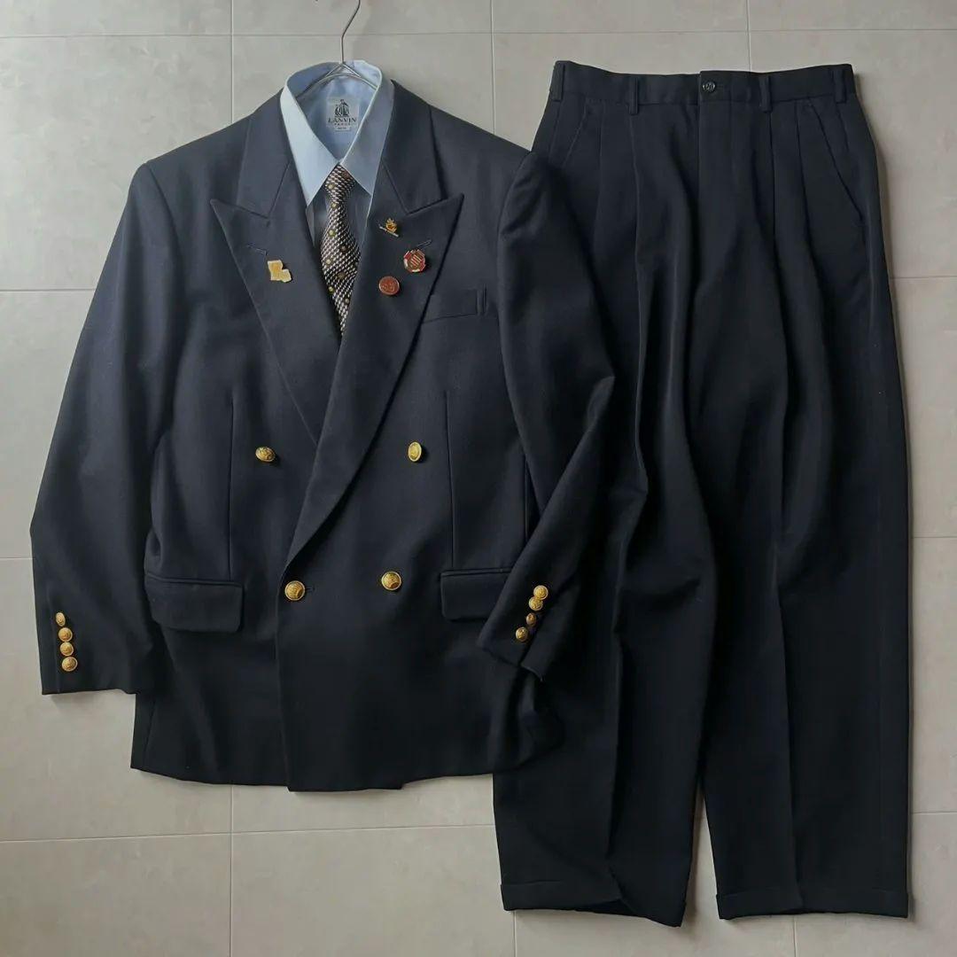 豪華5点セット 小さめ vintage 金ボタン ダブルスーツ 紺 美品 2wayセットアップ スーツ 紺ブレ 金ボタン ダブルボタン M - メルカリ