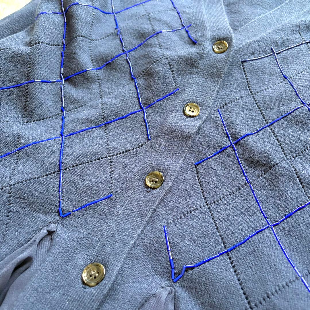 未使用 ミュベール 刺繍 アーガイル ニット レース カーディガン