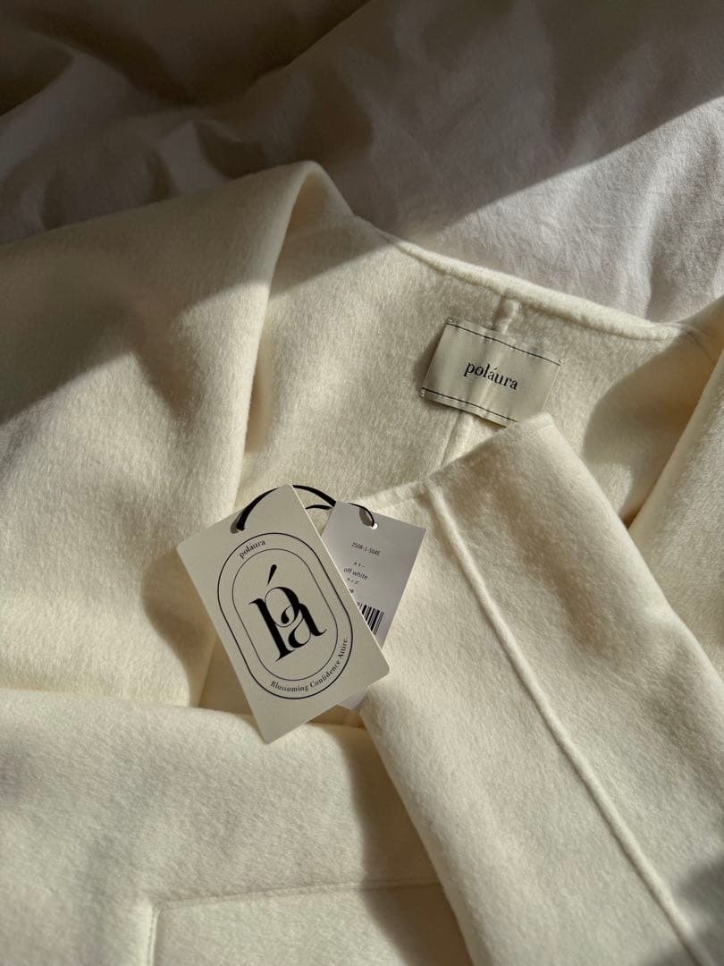 ☆新品タグ付き☆ polaura ショールカラーウールミドルコート オフ