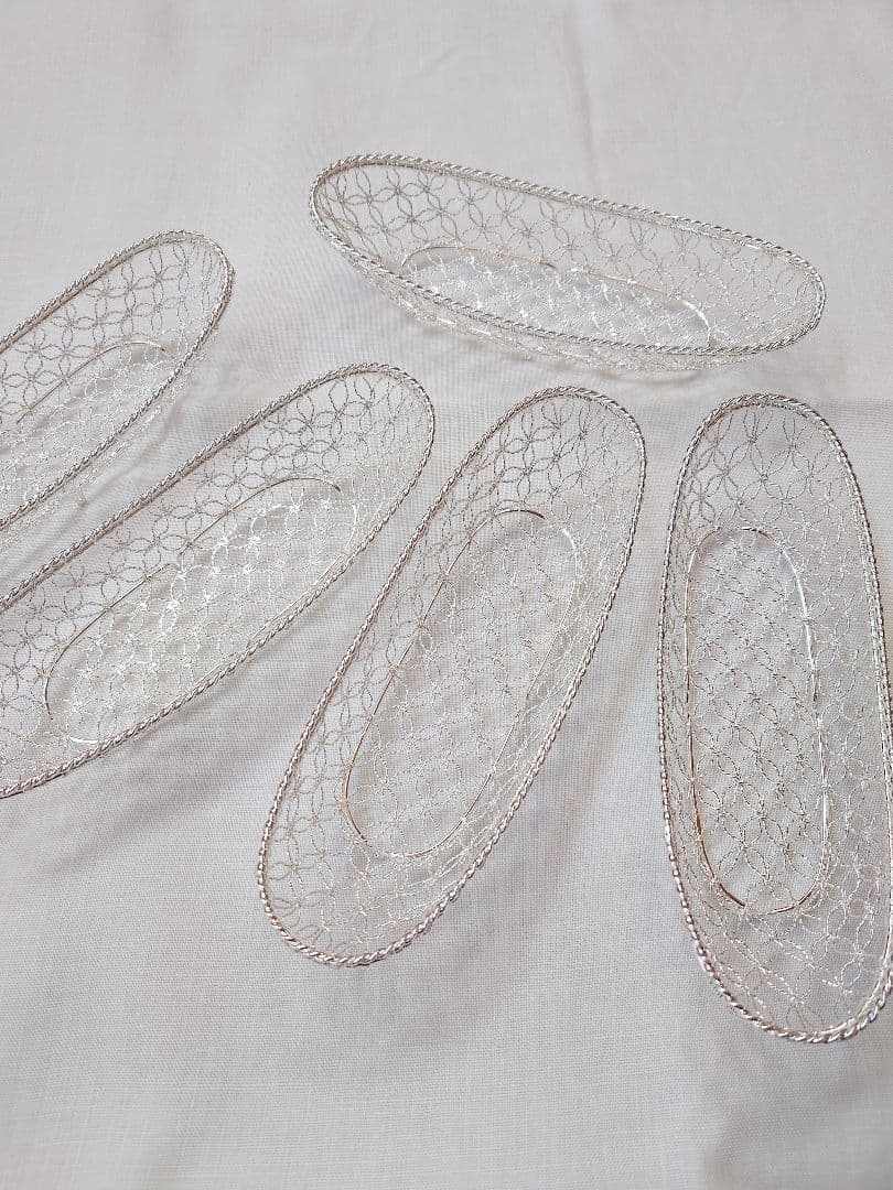 銀座和光 WAKO 網目模様銀仕上げおしぼりトレイ 5個セット