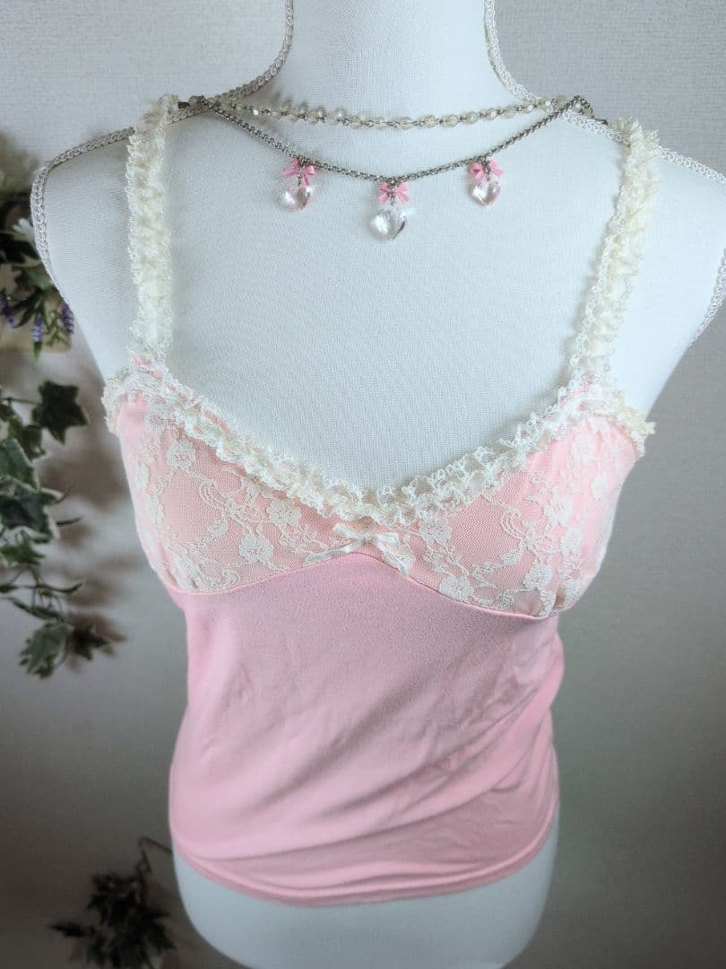 希少♡LIZ LISA♡リズリサ キャミソール ピンクハート チャーム付 旧タグ リズリサ LIZ LISA ハートチャーム付き レースキャミソール 姫系 希少