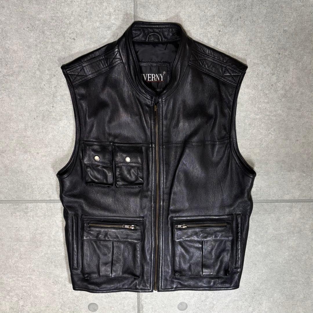 ヴィンテージ　レザーベスト　本革　90s　ギミック　マルチポケット　シンチバック ヴィンテージ レザーベスト 本革 90s ギミック マルチポケット シンチ