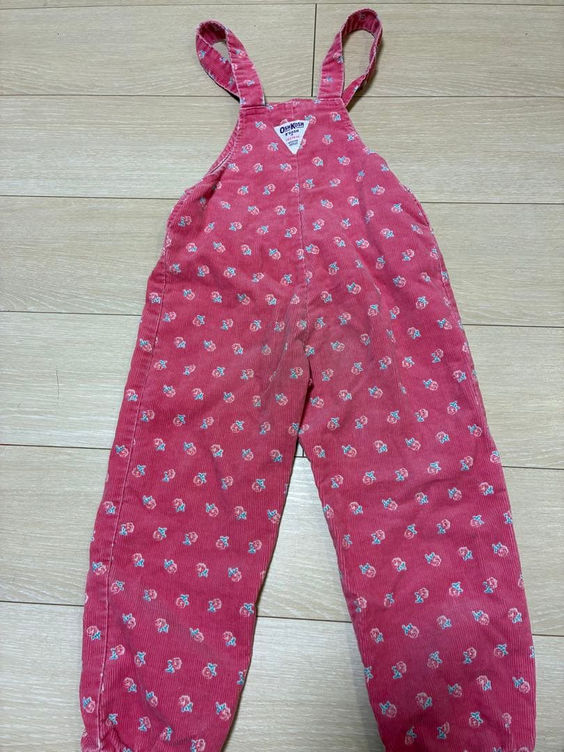 oshkosh 4t コーデュロイオーバーオール サロペ ピンク 花柄 古着