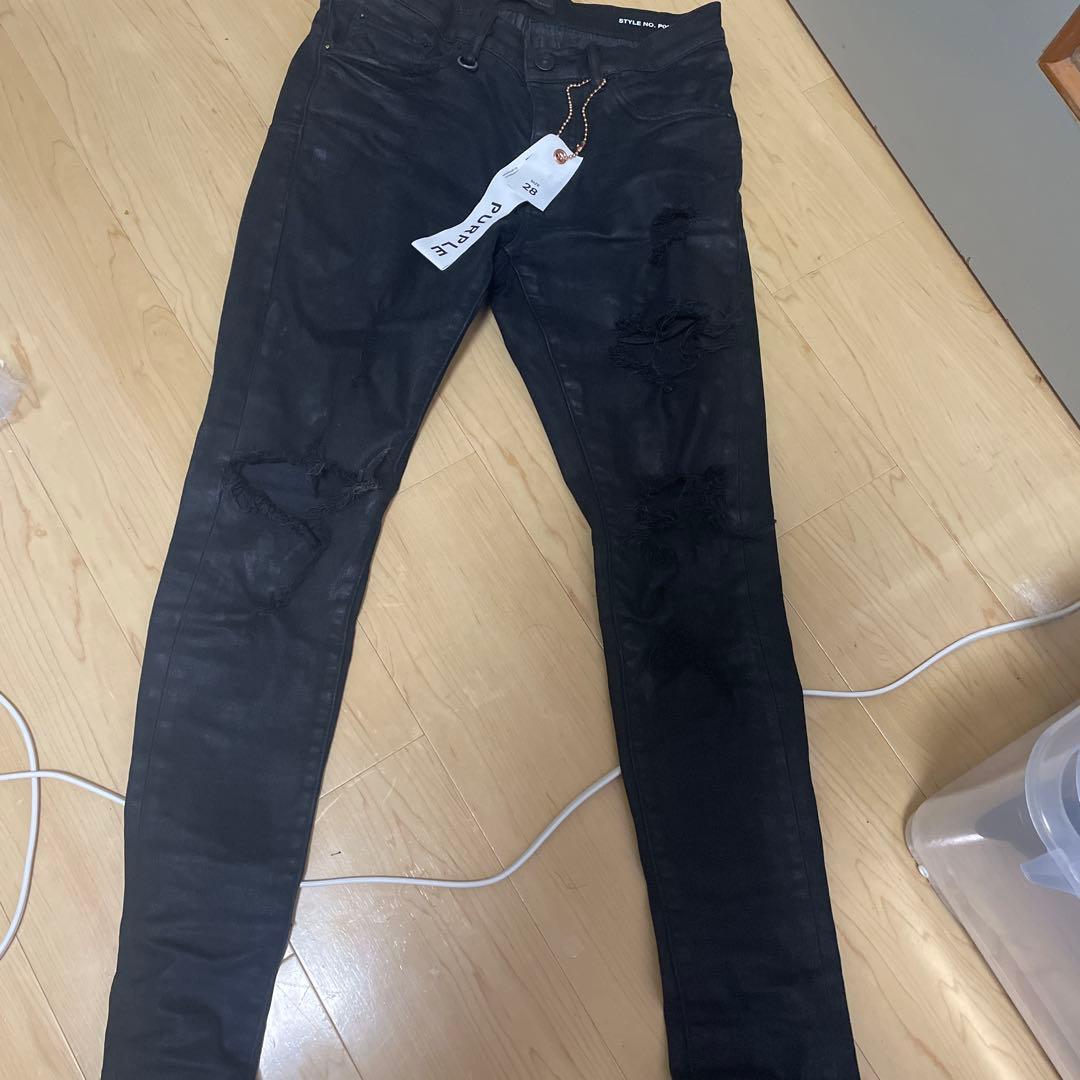 PURPLE ダメージ加工 ブラックデニム28 PURPLE ダメージ加工 ブラックデニムパンツ 28インチ