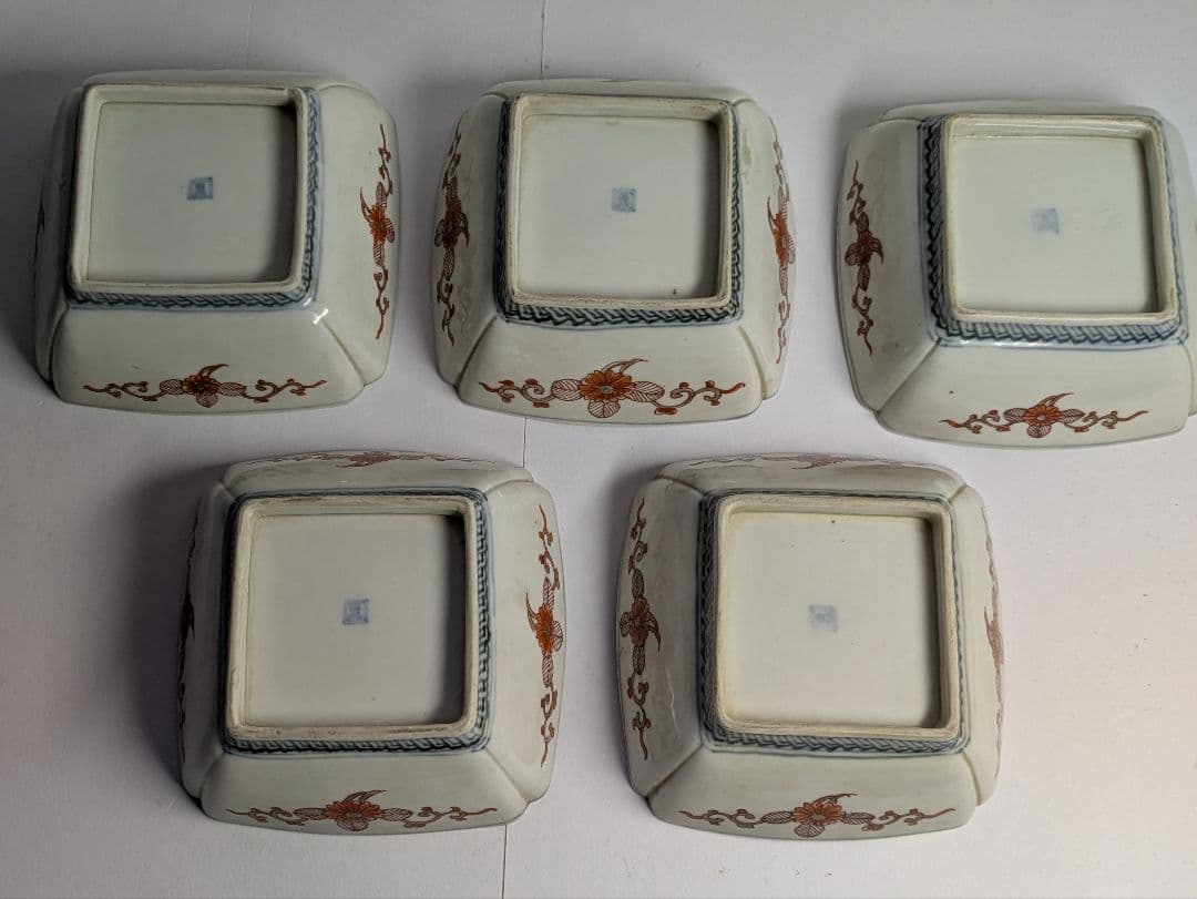 古伊万里、有田焼、富右衛門作、『色絵二方窓絵龍鶴文見込染付金彩山水