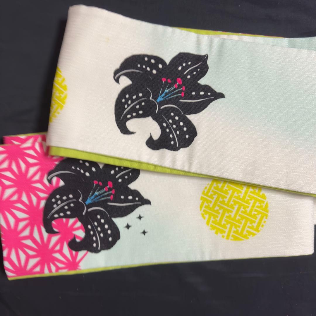 ハセガワアヤ ばらいろ 半幅帯 ユリ 百合