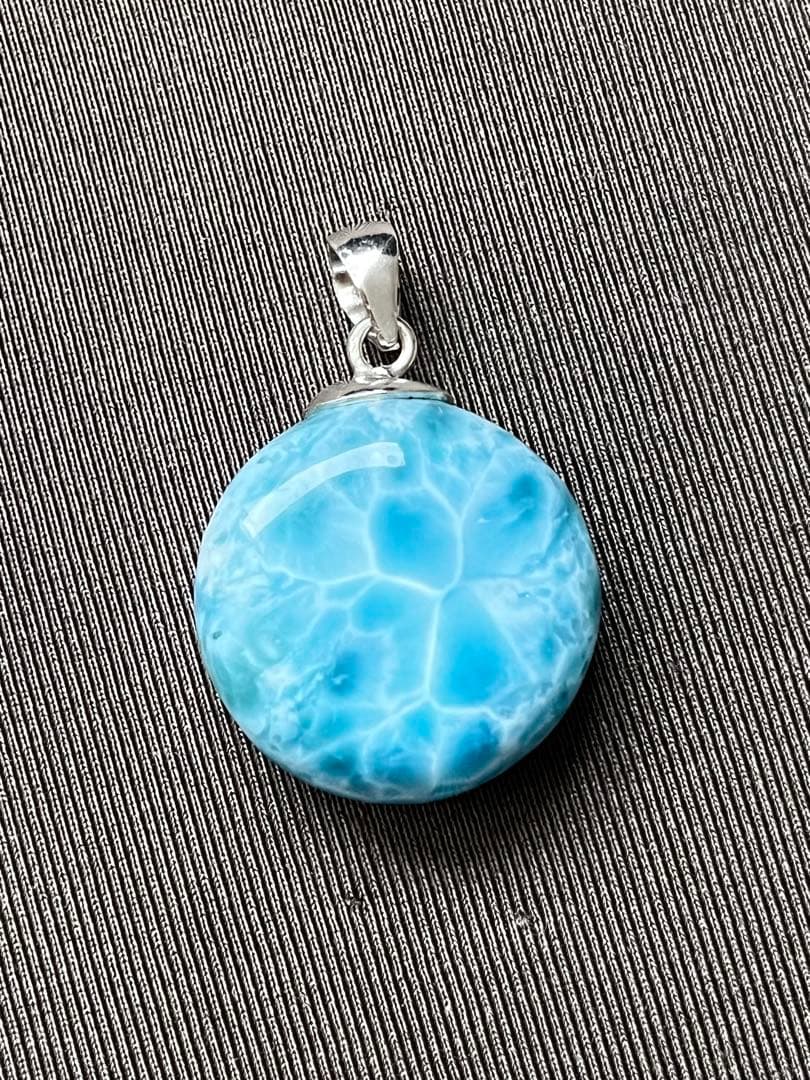 天然石ラリマー☆高品質！まる型ペンダントトップ☆レアな丸型＆両面