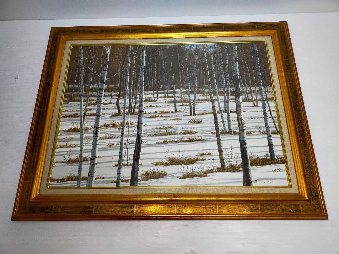 希少】若井良一「 雪の白樺林 」 大作 油彩 元三軌会員、文部大臣奨賞
