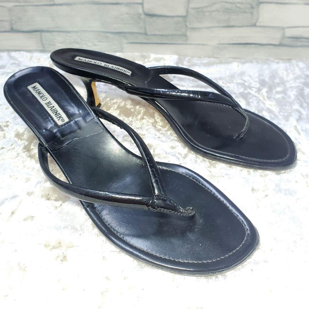 【美品】✨マノロブラニク 24.5cm トングサンダル 黒 レザー 38
