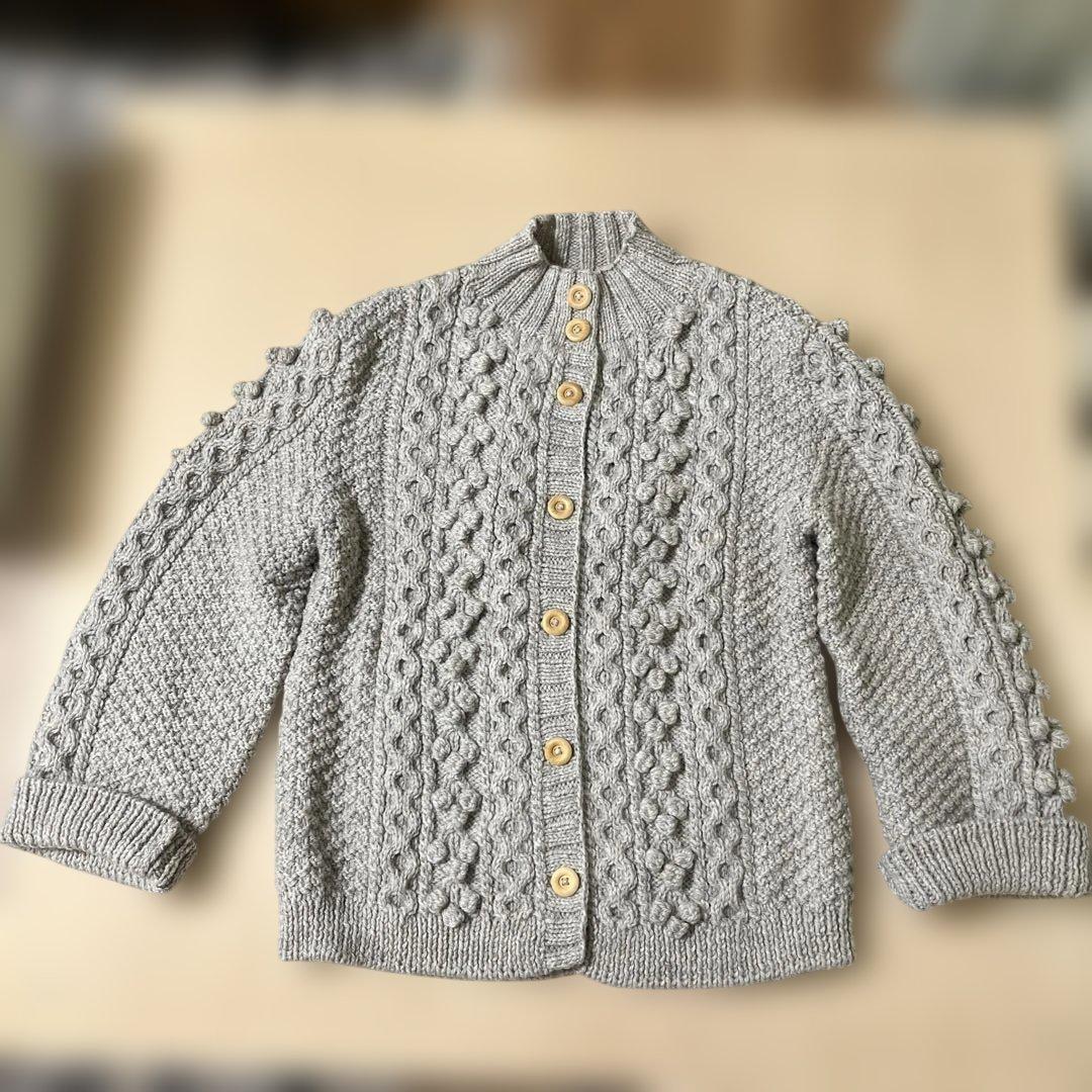 グレー ケーブル編み カーディガン ハンドメイド ハマナカ ソノモノ