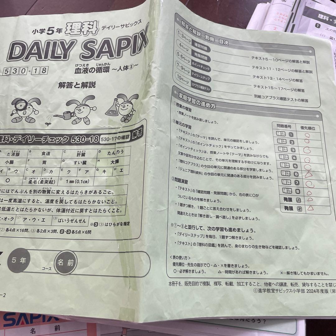 SAPIX理科 5年生テキスト1年分 2024年版 サピックス - メルカリ