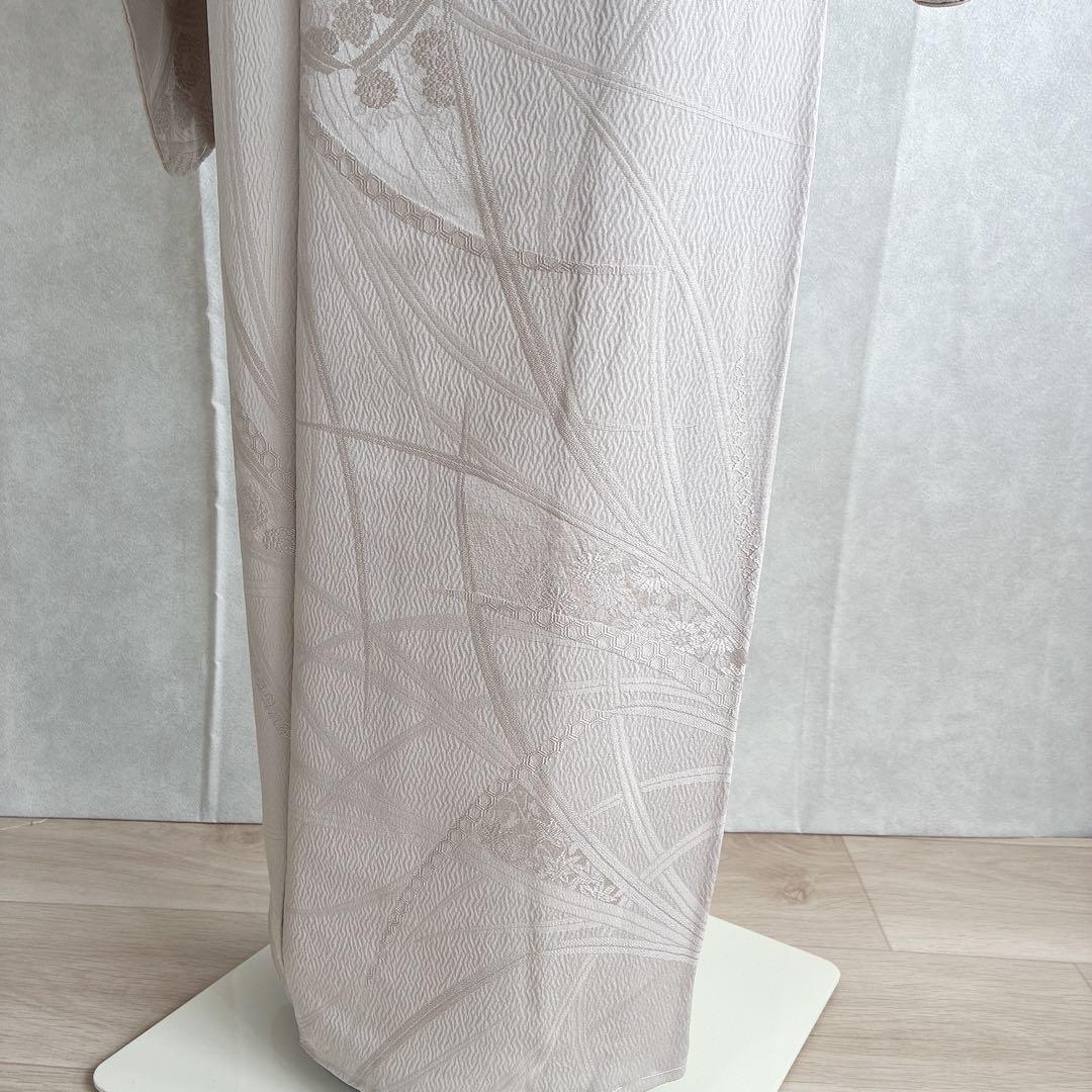 色無地 フルセット 着物 正絹 しつけ糸付き ホワイトグレー 一つ紋 G4