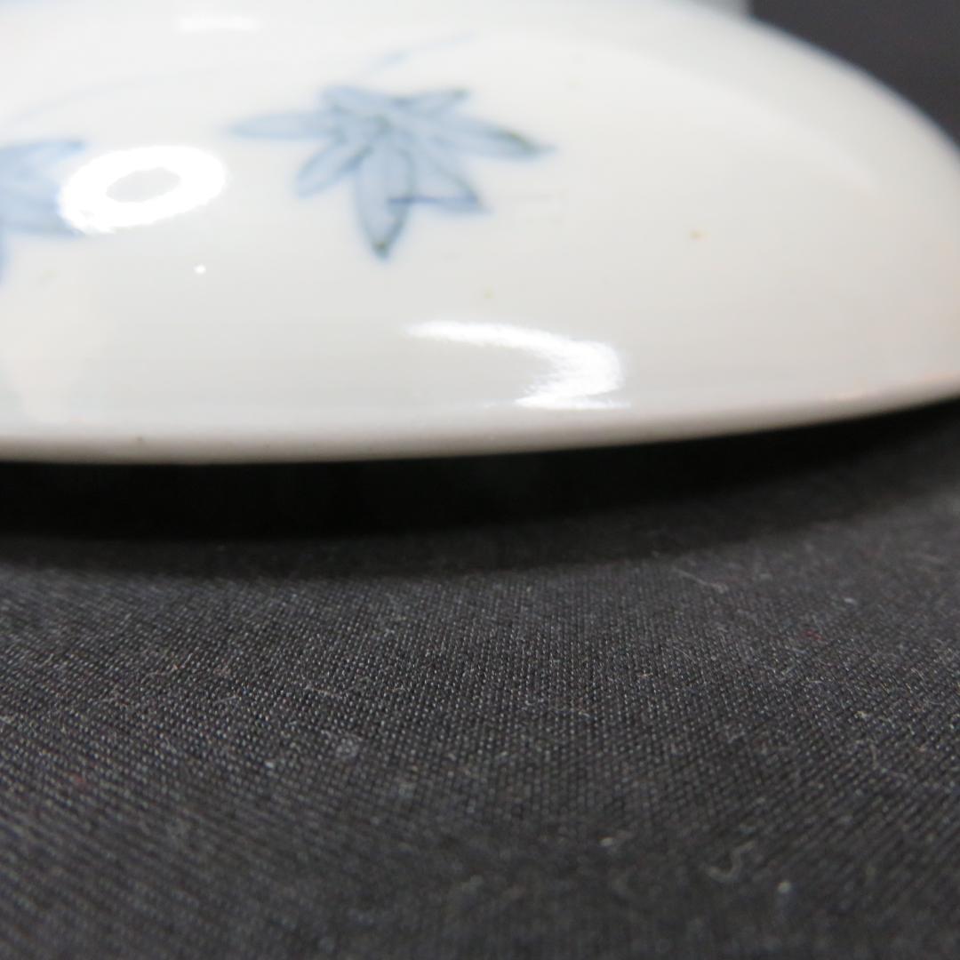 鹿絵皿 2枚 染付 色絵付 高台皿 紅葉 歪み 江戸 古伊万里 時代物 B