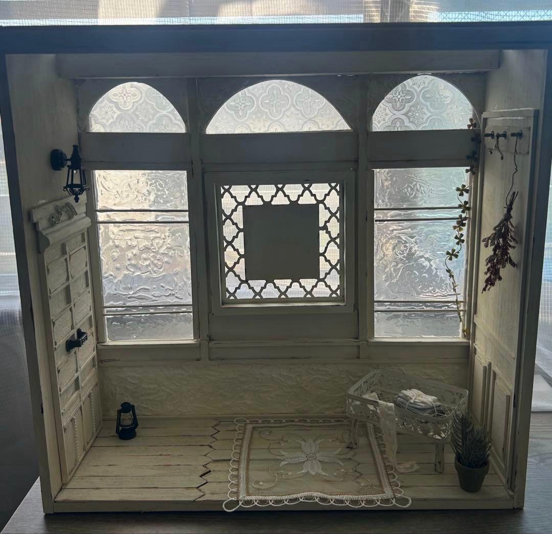 木製ドールハウス・背景ボード・ミニチュアハウス・ハンドメイド☆1/6 置くだけ玄関アプローチ-ミニチュア ハウス 背景ボード ブライス リカ